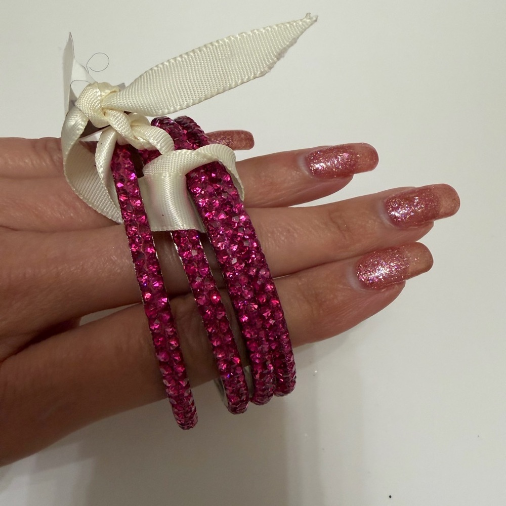 Women’s Fuchsia Crystal Rhinestone Bangle Bracelet Set NWT